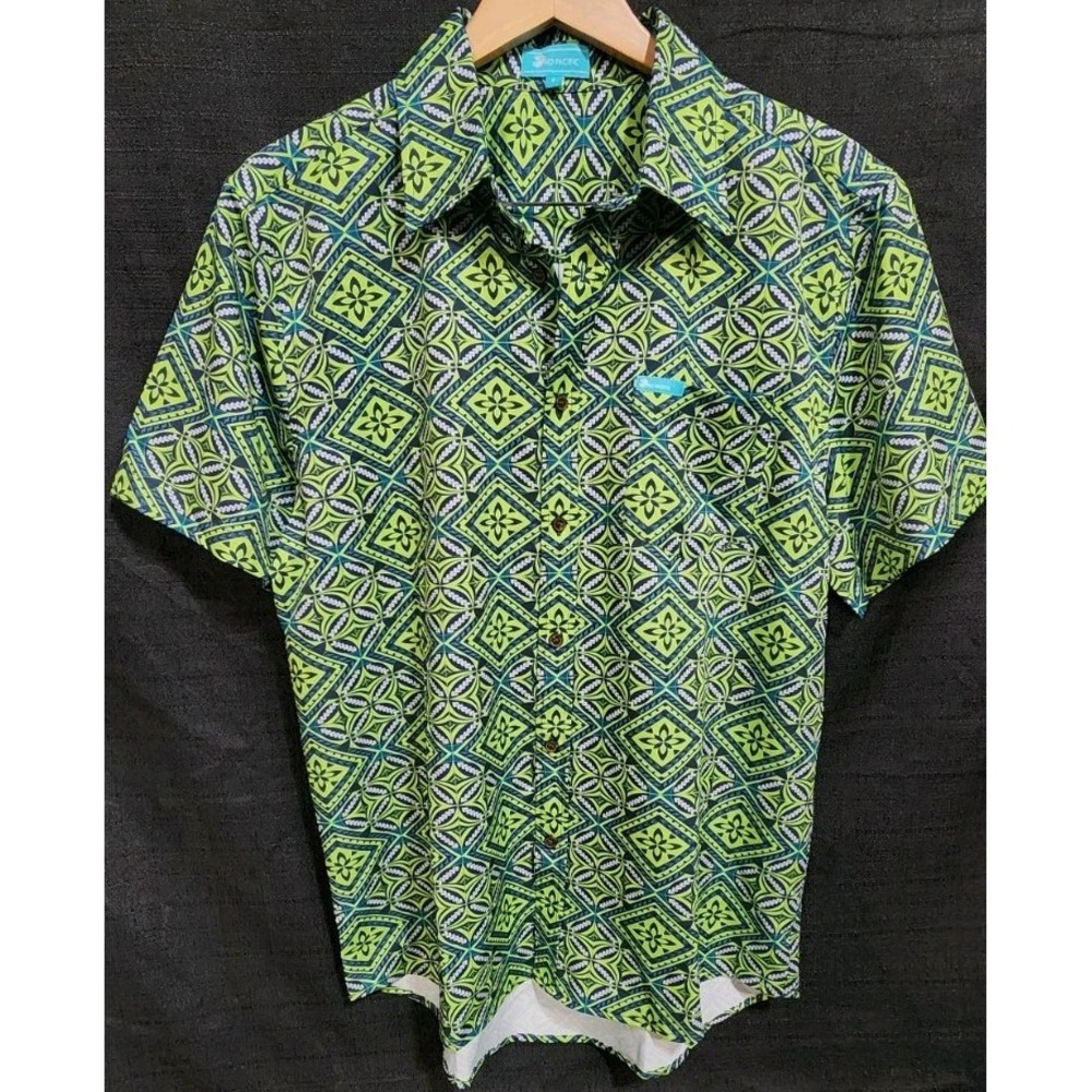 Koko Pacific Polo Samoan‎ Hawaiian Shirt L Multicolor Green Short Sleeve Beach